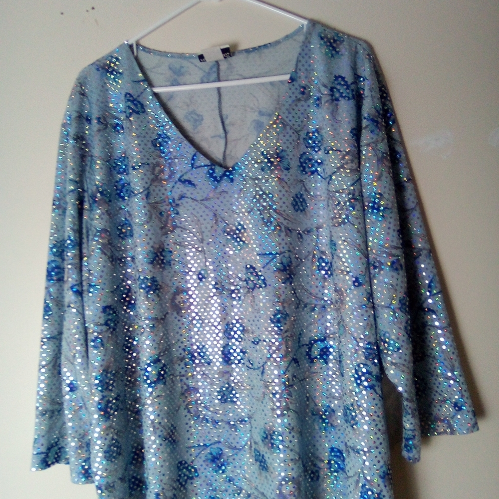 FASHION BUG Blue Sequin Women's Top SIZE 2XL - Picture 6 of 9